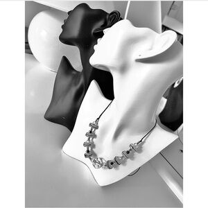 🇨🇦Vintage 80s Necklace Custom Made Black & White Lampwork & Crystal | Adjustable